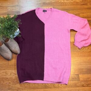 Steve Madden Womens Small Pink Purple V-neck Long Sleeve Knit Sweater Dress Mini